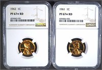 1961 & 1962 LINCOLN CENTS, NGC PF-67* RED