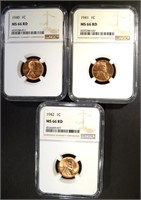 1940, 41, 42 LINCOLN CENTS NGC MS-66 RD
