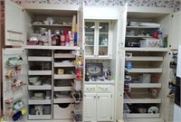 ALL CABINETS TO LEFT OF REFRIGERATOR: BOWLS,