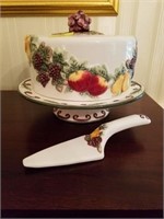 FRUIT CAKE STAND WITH TOP, SERVING KNIFE