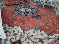 HAND KNOTTED WOOL RUG (12 X 9)-SHOWS WEAR