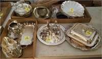 5 TRAY LOTS: SILVERPLATE, SALT/PEPPER, BELLS,