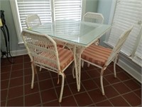 WICKER GLASS TOP TABLE, 4 CHAIRS