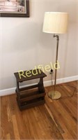 Wooden side table and lamp