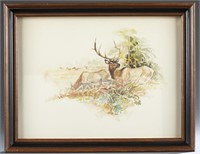 Gary "Lone Bull" Shildt, Two Deer, watercolor.