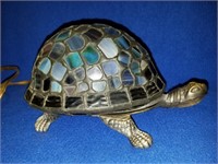 Stained Glass & Brass Turtle Lamp