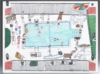 Brooks Yeomans, Foxes Swimming Pool, mixed media.