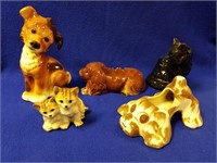 5 Vintage Porcelain Dog & Cat Figurines
