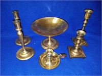 Vintage Brass Candlesticks and Compote