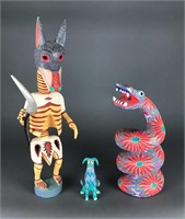 3 Oaxacan Painted Figures, 20th/21st century.