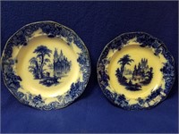 Two Antique Flow Blue Plates