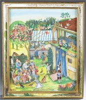 Annette Ollivary, La fete au Village, mixed media.