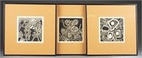 3 framed woodblock prints, 20th century.