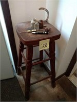 Vintage stool, bottles, advertising pieces