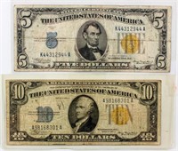 Coin 2 United States Silver Certificates $5 & $10