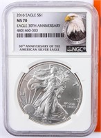 Coin 2016 Silver Eagle NGC MS70 30th Ann.