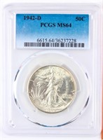 Coin 1942-D Walking Liberty Half Dollar PCGS MS64