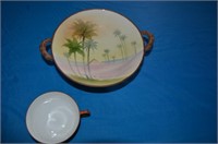 HAND PAINTED DOUBLE HANDLE NIPPON BOWL & CUP