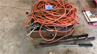 Box of wire and extension cords, pry bars