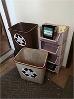 Feed scoop, plastic storage bin, stool,