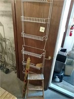 Over-the-door organizer, step ladder, yardsticks