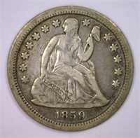 1859 Seated Liberty Silver Dime Fine F