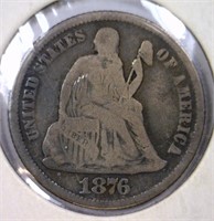 1876 Seated Liberty Silver Dime Very Good VG