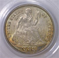 1888 Seated Liberty Silver Dime PCGS MS60