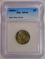 1945 Silver Jefferson Nickel Split Error ICG EF40
