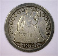 1853 Seated Liberty Silver Dime w/Arrows Fine F