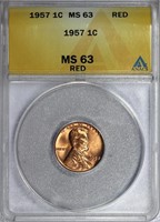 1957 Lincoln Cent BU ANACS MS63 RD Red