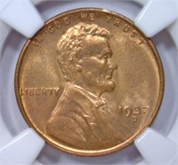 1937-D Lincoln Cent NGC MS65 RB