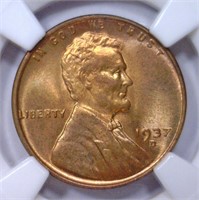 1937-D Lincoln Cent NGC MS65 RD