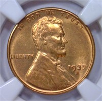 1937-S Lincoln Cent NGC MS66 RD