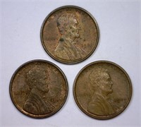Trio of Nice 1909 VDB Lincoln Cent Pennies in AU