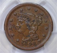 1848 Braided Hair Large Cent PCGS AU50