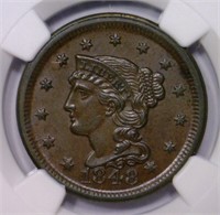 1848 Braided Hair Large Cent NGC MS62 BN N-1