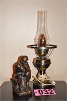 Brass table lamp, "The Thinker" statue