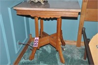 Antique Oak lamp table w/ chocolate marble top
