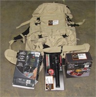 Backpack, Cook Set, Shower and Flashlight-