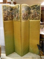 Tapestry and Burlap Upholstered Folding Screen.