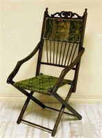 Edwardian Walnut Spindle Back Folding Chair.