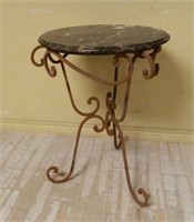 Marble Top Painted Wrought Iron Patio Table.