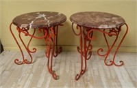 Marble Top Painted Wrought Iron Patio Tables.