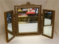Gilt Framed Dressing Table Tri-Fold Mirror.