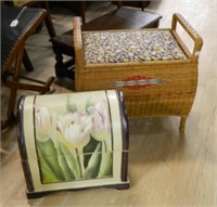 Dome Top Box and Wicker Sewing Box.  2 pc.