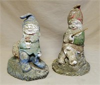 Whimsical Vintage English Concrete Garden Gnomes.