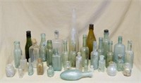 Collection of Old English Bottles in Wooden Crate.