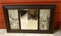 Oak Framed Beveled Mirror.