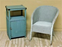 English Wicker Chair and Side Cabinet.